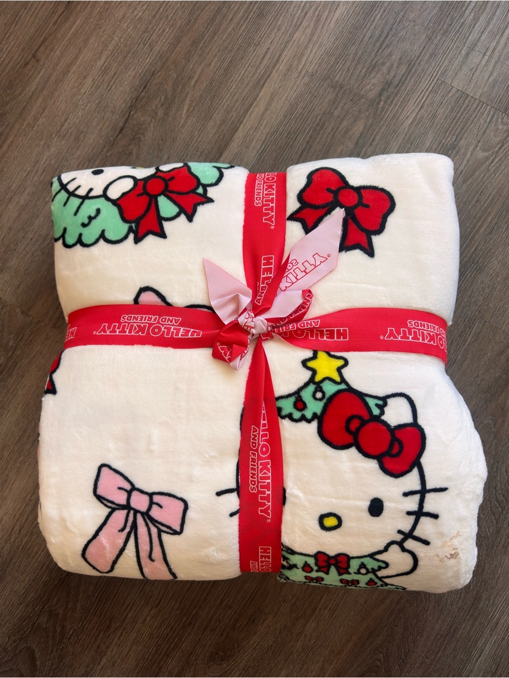 Hello Kitty Christmas Bows  Blanket  with Red and Pink Accents